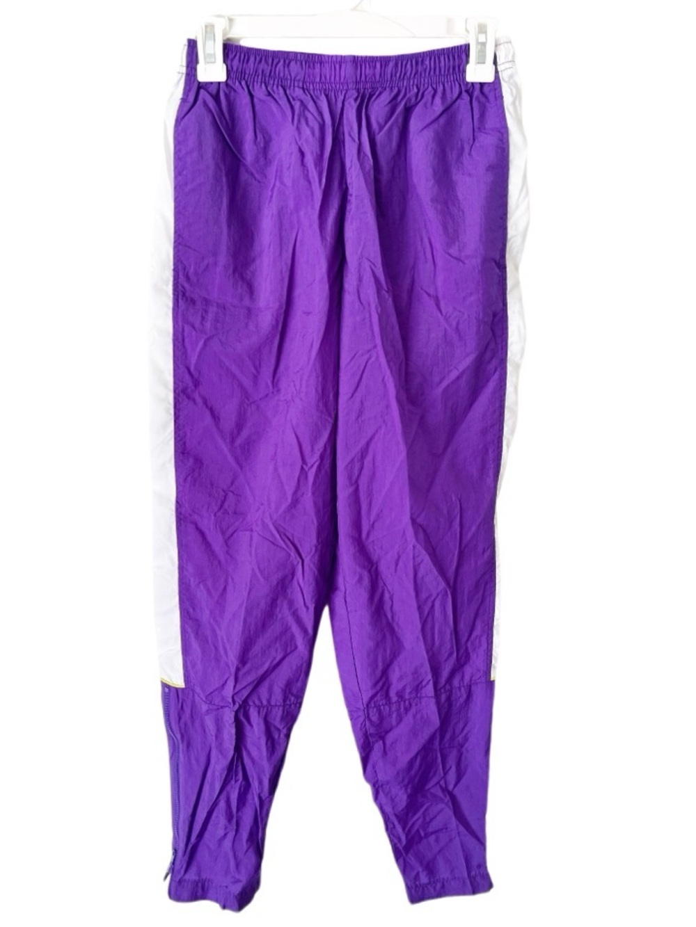 Vintage Nike Track Pants Medium Purple Nylon Joggers Yellow Spellout White 90s